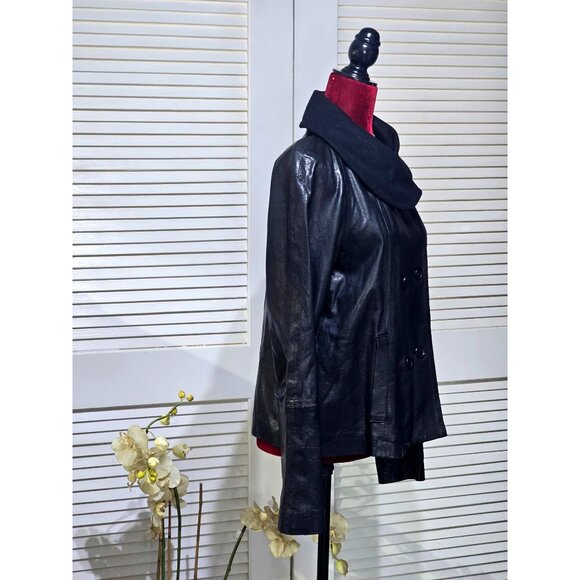 Theory Women's Black Lamb Leather Double-Breasted Moto Jacket Size M 2752 - Picture 3 of 12